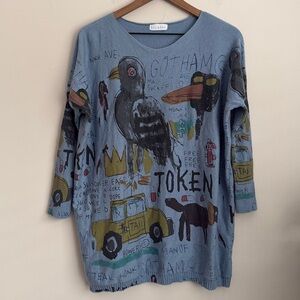 ELLAZHU Basquiat-Inspired Graphic Graffiti Wearable Art Oversized Sweater